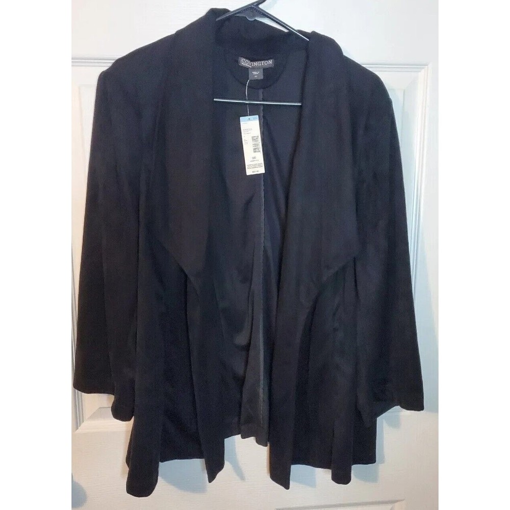 Covington 2x Womans Plus Jacket 3/4 Sleeve Black Open Front Workwear Shoulder